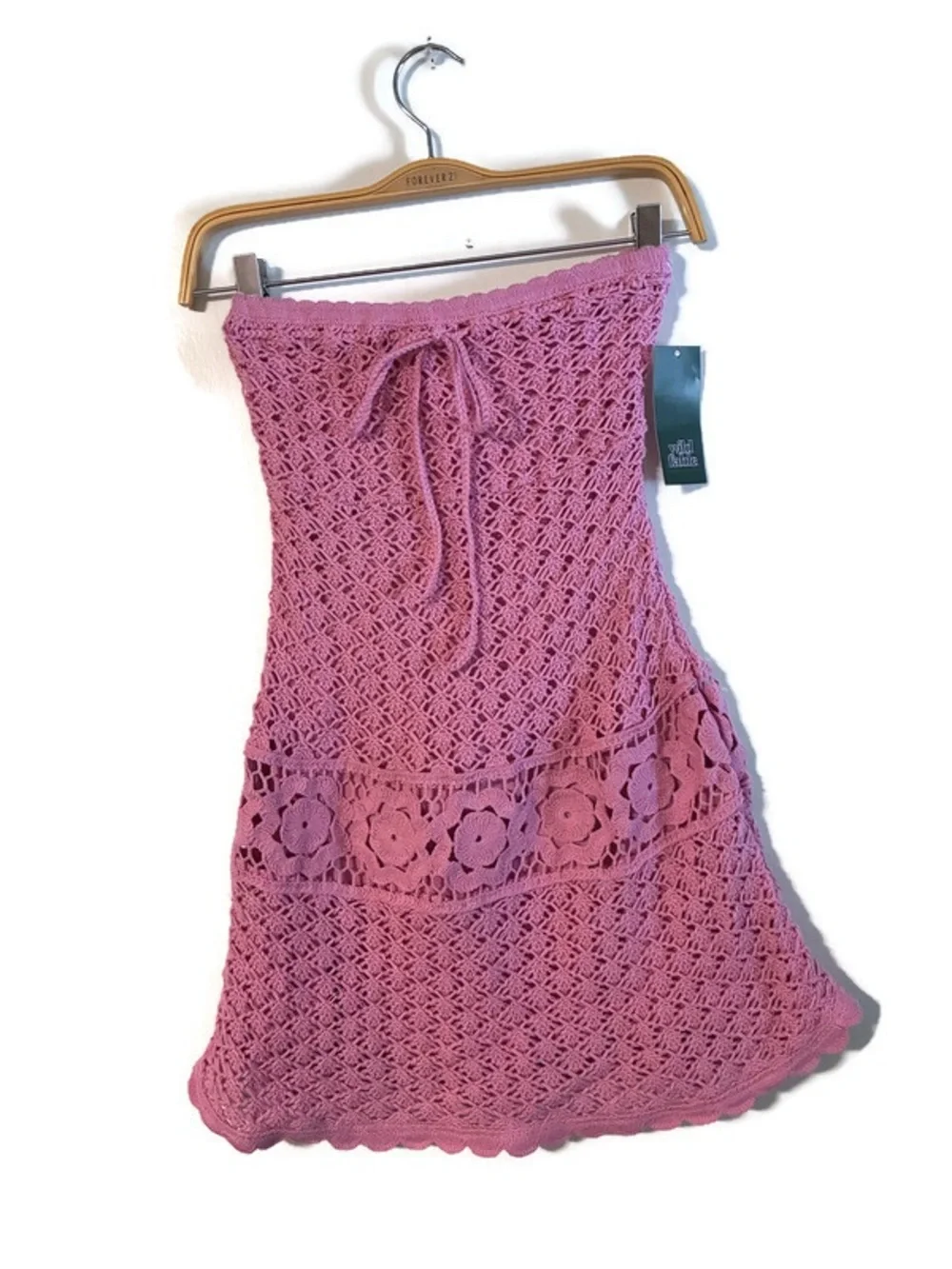 NWT Wild Fable Strapless Mini Crochet A-Line Sweater Dress Rose Pink Size Large